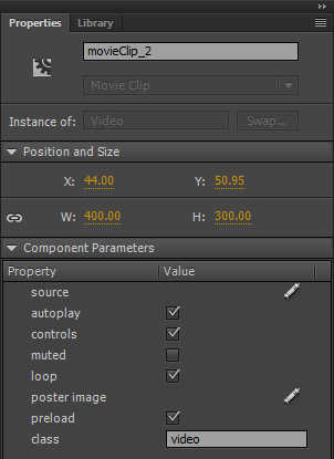 Animate CC Property Panel for Video