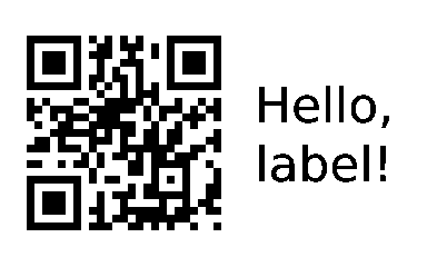 Actual thermark preview: an example.com QR code beside Hello, label!
